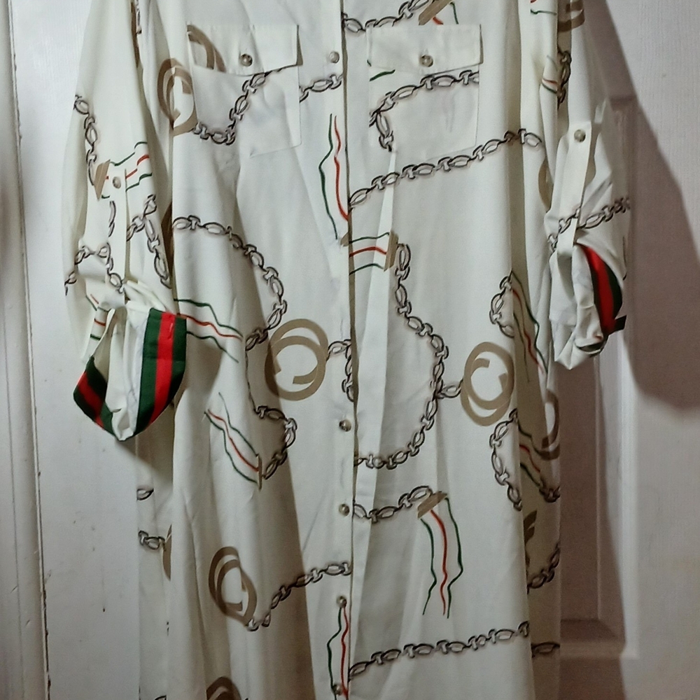 Stylish Chain Print Women'e Long Sleeve Shirt Dress